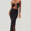 Oceane Maxikleid mit Cut-outs, Neckholder und bodenlangem Schnitt in Schwarz Oceane Maxikleid mit Cut-outs, Neckholder und bodenlangem Schnitt in Schwarz
