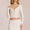 Odelia Lace Plunge Cardigan in Elfenbein Odelia Lace Plunge Cardigan in Elfenbein