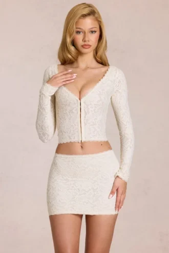 Odelia Lace Plunge Cardigan in Elfenbein