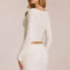 Odelia Lace Plunge Cardigan in Elfenbein Odelia Lace Plunge Cardigan in Elfenbein