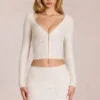 Odelia Lace Plunge Cardigan in Elfenbein Odelia Lace Plunge Cardigan in Elfenbein