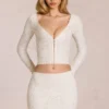 Odelia Lace Plunge Cardigan in Elfenbein Odelia Lace Plunge Cardigan in Elfenbein