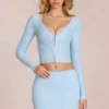 Odelia Lace Plunge Cardigan in Powder Blue Odelia Lace Plunge Cardigan in Powder Blue