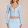 Odelia Lace Plunge Cardigan in Powder Blue Odelia Lace Plunge Cardigan in Powder Blue