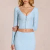Odelia Lace Plunge Cardigan in Powder Blue Odelia Lace Plunge Cardigan in Powder Blue