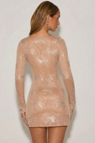 Odelie verziertes Sweetheart-A-Linien-Minikleid in Mandel