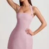 Odessa Nadelstreifen-Halterneck-Minikleid in A-Linie in Mauve Odessa Nadelstreifen-Halterneck-Minikleid in A-Linie in Mauve