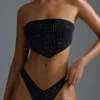 Oh Polly Bademode: HOTFIX Edition Bandeau-Bikinioberteil mit verziertem Schal in Schwarz Oh Polly Bademode: HOTFIX Edition Bandeau-Bikinioberteil mit verziertem Schal in Schwarz