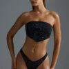 Oh Polly Bademode: HOTFIX Edition Bandeau-Bikinioberteil mit verziertem Schal in Schwarz Oh Polly Bademode: HOTFIX Edition Bandeau-Bikinioberteil mit verziertem Schal in Schwarz