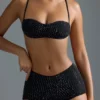 Oh Polly Bademode: HOTFIX Edition verziertes Micro-Bikini-Oberteil in Schwarz Oh Polly Bademode: HOTFIX Edition verziertes Micro-Bikini-Oberteil in Schwarz