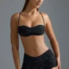 Oh Polly Bademode: HOTFIX Edition verziertes Micro-Bikini-Oberteil in Schwarz Oh Polly Bademode: HOTFIX Edition verziertes Micro-Bikini-Oberteil in Schwarz