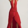 Oliana Asymmetrisches Maxikleid mit Neckholder in Chili-Rot Oliana Asymmetrisches Maxikleid mit Neckholder in Chili-Rot