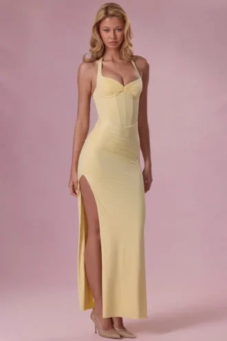 Olivette Jersey-Korsett-Brautjungfernkleid in Buttergelb