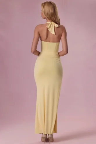 Olivette Jersey-Korsett-Brautjungfernkleid in Buttergelb