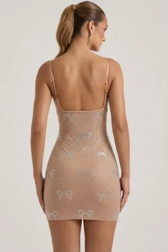 Olwen verziertes Minikleid mit Schleifendetail in Mandel
