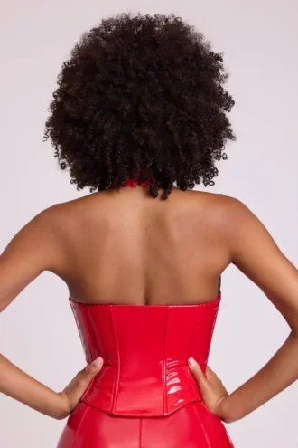 Ophelia Vinyl-Halter-Korsett-Oberteil mit Schnürung in Feuerrot