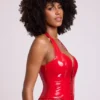 Ophelia Vinyl-Halter-Korsett-Oberteil mit Schnürung in Feuerrot Ophelia Vinyl-Halter-Korsett-Oberteil mit Schnürung in Feuerrot