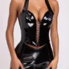 Ophelia Vinyl-Halter-Korsett-Oberteil mit Schnürung in Schwarz Ophelia Vinyl-Halter-Korsett-Oberteil mit Schnürung in Schwarz