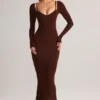 Ori Modal Peekaboo Langarm-Midi-Kleid in Schokoladenbraun Ori Modal Peekaboo Langarm-Midi-Kleid in Schokoladenbraun