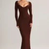 Ori Modal Peekaboo Langarm-Midi-Kleid in Schokoladenbraun Ori Modal Peekaboo Langarm-Midi-Kleid in Schokoladenbraun