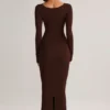 Ori Modal Peekaboo Langarm-Midi-Kleid in Schokoladenbraun Ori Modal Peekaboo Langarm-Midi-Kleid in Schokoladenbraun