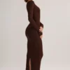 Ori Modal Peekaboo Langarm-Midi-Kleid in Schokoladenbraun Ori Modal Peekaboo Langarm-Midi-Kleid in Schokoladenbraun