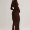 Ori Modal Peekaboo Langarm-Midi-Kleid in Schokoladenbraun Ori Modal Peekaboo Langarm-Midi-Kleid in Schokoladenbraun