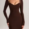 Ori Modal Peekaboo Langarm-Midi-Kleid in Schokoladenbraun Ori Modal Peekaboo Langarm-Midi-Kleid in Schokoladenbraun