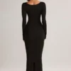 Ori Modal Peekaboo Langarm-Midi-Kleid in Schwarz Ori Modal Peekaboo Langarm-Midi-Kleid in Schwarz