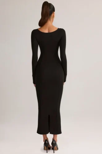 Ori Modal Peekaboo Langarm-Midi-Kleid in Schwarz