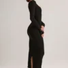 Ori Modal Peekaboo Langarm-Midi-Kleid in Schwarz Ori Modal Peekaboo Langarm-Midi-Kleid in Schwarz