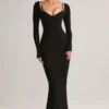 Ori Modal Peekaboo Langarm-Midi-Kleid in Schwarz Ori Modal Peekaboo Langarm-Midi-Kleid in Schwarz