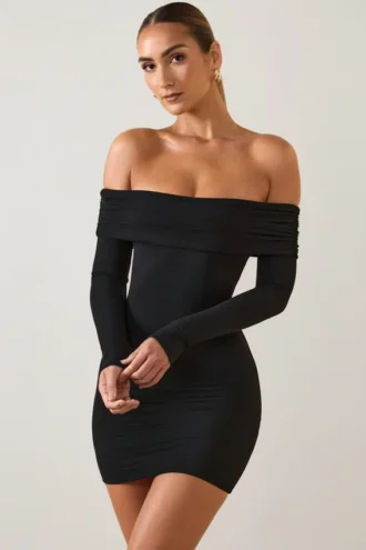 Oriana Modal-Minikleid mit schulterfreiem Ausschnitt in Schwarz