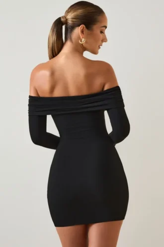 Oriana Modal-Minikleid mit schulterfreiem Ausschnitt in Schwarz