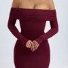 Oriana Modal-Minikleid mit schulterfreiem Ausschnitt in Weinrot Oriana Modal-Minikleid mit schulterfreiem Ausschnitt in Weinrot