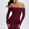 Oriana Modal-Minikleid mit schulterfreiem Ausschnitt in Weinrot Oriana Modal-Minikleid mit schulterfreiem Ausschnitt in Weinrot