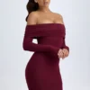 Oriana Modal-Minikleid mit schulterfreiem Ausschnitt in Weinrot Oriana Modal-Minikleid mit schulterfreiem Ausschnitt in Weinrot