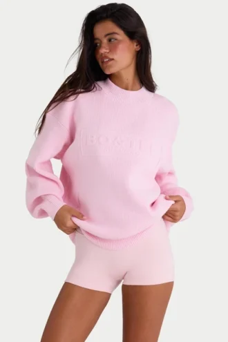 Oversize-Pullover aus geripptem Strick in Hellrosa