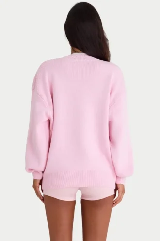 Oversize-Pullover aus geripptem Strick in Hellrosa
