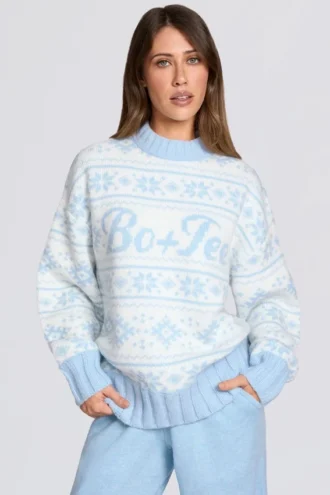 Oversize-Pullover aus Jacquard-Strick in Powder Blue