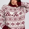 Oversize-Pullover aus Jacquard-Strick in Purpurrot Oversize-Pullover aus Jacquard-Strick in Purpurrot