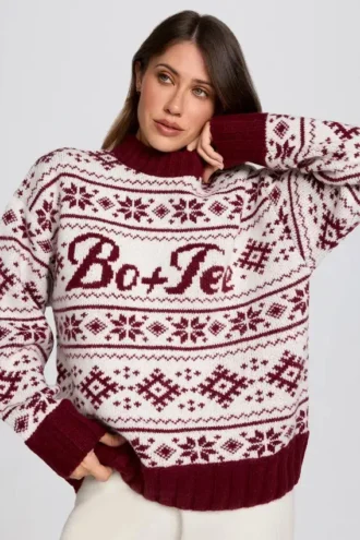 Oversize-Pullover aus Jacquard-Strick in Purpurrot