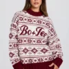 Oversize-Pullover aus Jacquard-Strick in Purpurrot Oversize-Pullover aus Jacquard-Strick in Purpurrot