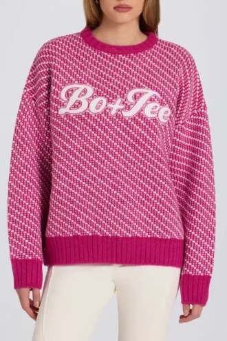 Oversize-Pullover mit gestricktem Logo in Magenta-Pink