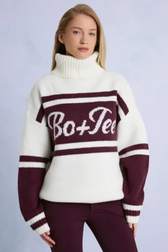 Oversize-Strickpullover mit Rollkragen in Burgunderrot