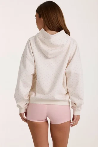 Oversized-Hoodie mit Applikation in Elfenbein mit Polka-Dots