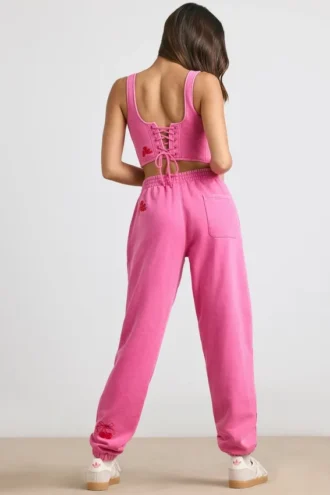 Oversized-Jogginghose aus gebürstetem Jersey in Pink