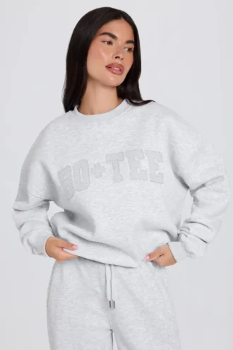 Oversized-Sweatshirt mit Rundhalsausschnitt in Grau meliert