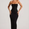 Palermo Maxikleid mit Bandeau-Ausschnitt und Wasserfallkragen, verziert, in Schwarz Palermo Maxikleid mit Bandeau-Ausschnitt und Wasserfallkragen, verziert, in Schwarz