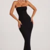 Palermo Maxikleid mit Bandeau-Ausschnitt und Wasserfallkragen, verziert, in Schwarz Palermo Maxikleid mit Bandeau-Ausschnitt und Wasserfallkragen, verziert, in Schwarz